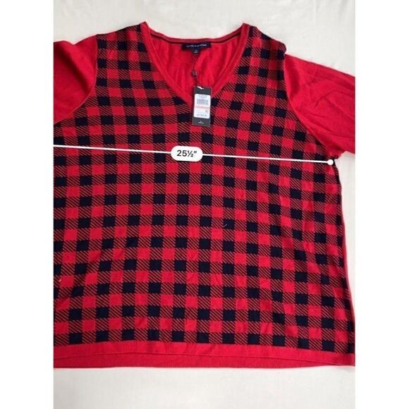 ‎Tommy Hilfiger Cotton Sweater Top 2X Red Black - Picture 6 of 9